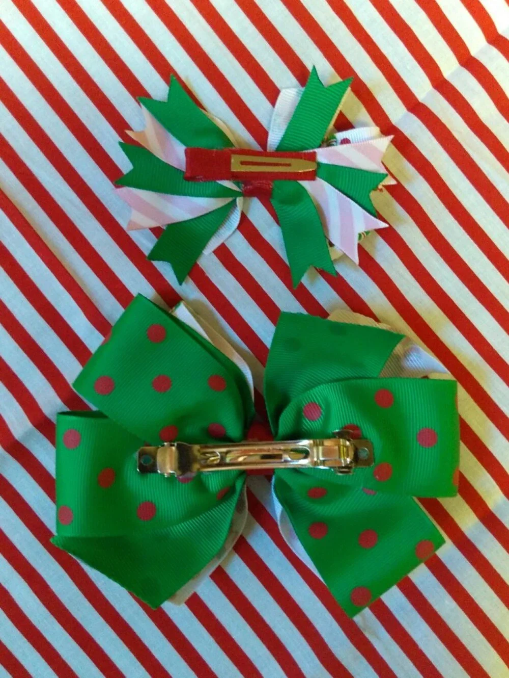 Handmade Boutique Candy Cane Christmas Stacked Hair Bows 🎀